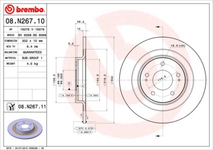 Tarcza hamulcowa BREMBO 08N26711 4615A125 MITSUBISHI OUTLANDER III  12- tył