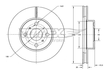 TARCZA HAMULCOWA TOMEX brakes TX73 26 435120D050 TOYOTA YARIS 99-06