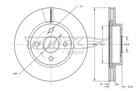 TARCZA HAMULCOWA TOMEX brakes TX73 92 1751584 FORD B-MAX 12- PRZÓD