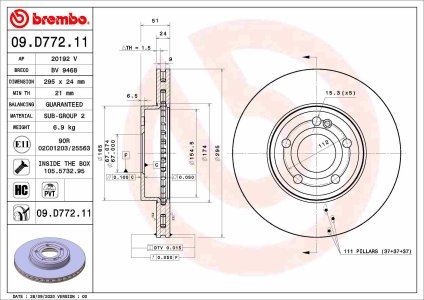 Tarcza hamulcowa BREMBO 09.D772.11 2474210312 MERCEDES W177 A-KLASA 18- przód