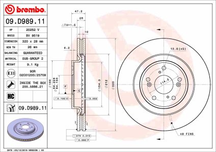 Tarcza hamulcowa BREMBO 09.D989.11 45251TNYE01 HONDA CR-V V 17- przód