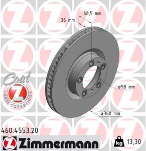 Tarcza hamulcowa ZIMMERMANN 460.4553.20 9J1615301A PORSCHE TAYCAN 19- LP