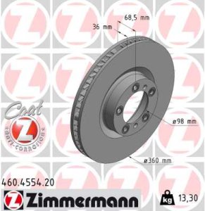 Tarcza hamulcowa ZIMMERMANN 460.4554.20 9J1615302A PORSCHE TAYCAN 19- PP