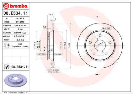 Tarcza hamulcowa BREMBO 08.E534.11 5561168R00 SUZUKI SWIFT V 17- tył