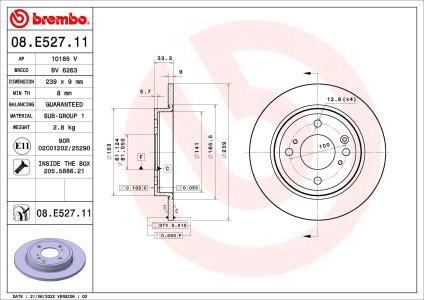 Tarcza hamulcowa BREMBO 09.E528.11 432061CA0A INFINITI FX 08- tył