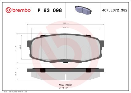 Klocki hamulcowe BREMBO P83098X 0446660120 TOYOTA LANDCRUISER 08- tył V8