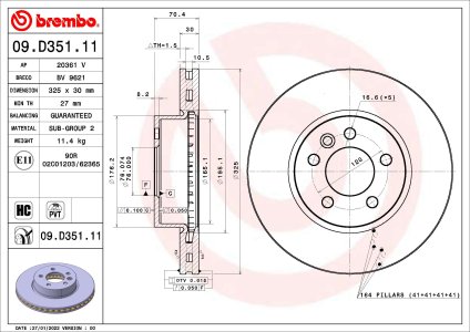 Tarcza hamulcowa BREMBO 09.D351.11 2N0615301B VW CRAFTER 16- przód