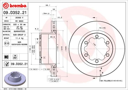 Tarcza hamulcowa BREMBO 09.D352.21 2N0615601B VW CRAFTER 16- tył