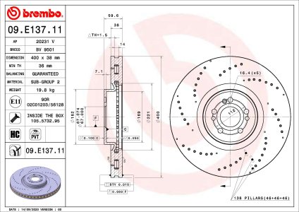 Tarcza hamulcowa BREMBO 09.E137.11 1674211201 MERCEDES V167 GLE 18