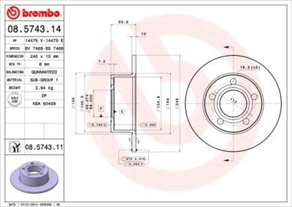 Tarcze fl tył BREMBO 08.5743.11 4A0615601A