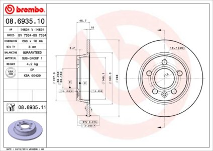 Tarcza hamulcowa BREMBO 08.6935.11 7M0615601A