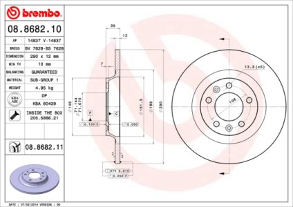 Tarcza hamulcowa BREMBO 08.8682.11 4246P9