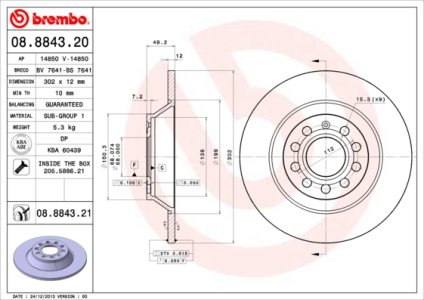 Tarcza hamulcowa BREMBO 08.8843.21 4F0615601E