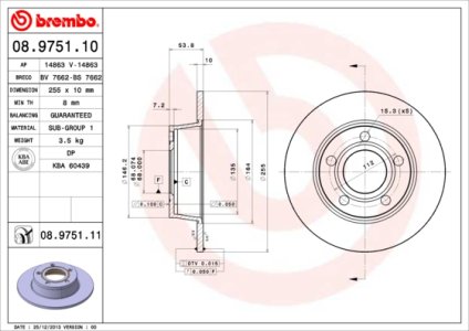 Tarcza hamulcowa BREMBO 08.9751.11 4B0615601A