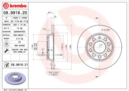 Tarcza hamulcowa BREMBO 08.9918.21 8E0615601D