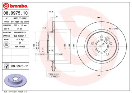 Tarcza hamulcowa BREMBO 08.9975.11 1253962