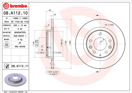 Tarcza hamulcowa BREMBO 08.A112.11 GF3Y26251A TYŁ