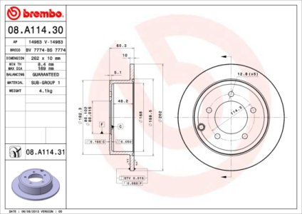 Tarcza hamulcowa BREMBO 08.A114.31 5105515AA