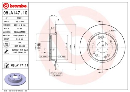 Tarcza hamulcowa BREMBO 08.A147.11 42510SNAA00