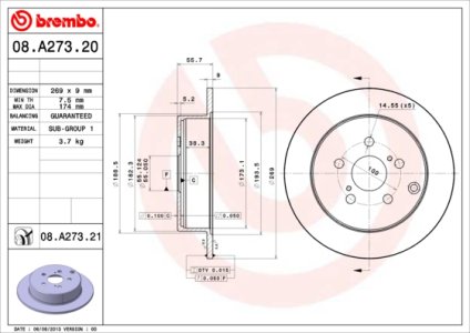 Tarcza hamulcowa BREMBO 08.A273.21 4243120420
