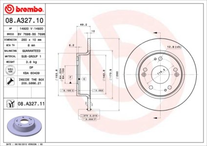 Tarcza hamulcowa BREMBO 08.A327.11 42510SEAE00