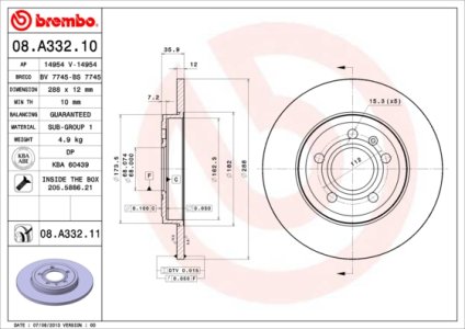 Tarcza hamulcowa BREMBO 08.A332.11 8E0615601M