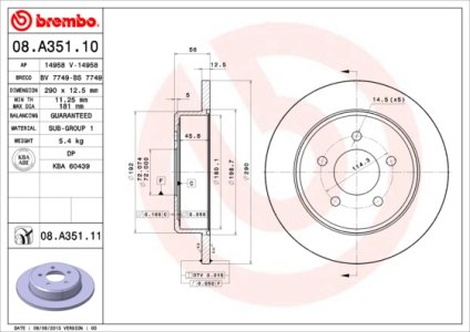 Tarcza hamulcowa BREMBO 08.A351.11 4721023AF