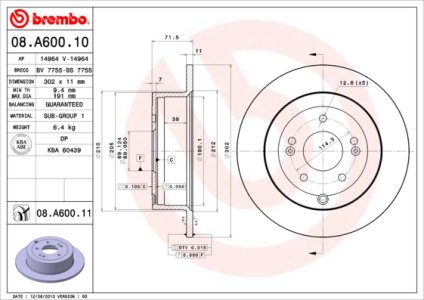 Tarcza hamulcowa BREMBO 08.A600.11 584112B000