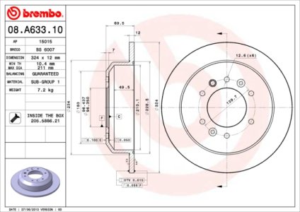Tarcza hamulcowa BREMBO 08.A633.10 584114D000