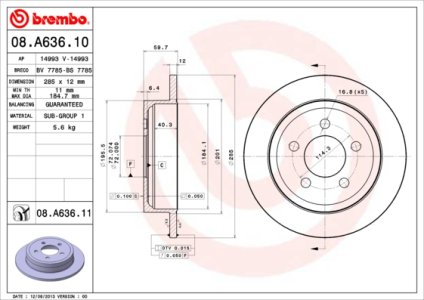 Tarcza hamulcowa BREMBO 08.A636.11 52128411AA