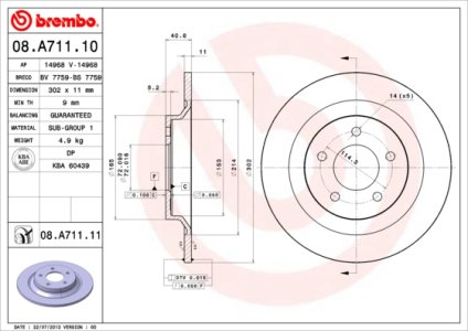 Tarcza hamulcowa BREMBO 08.A711.11 C23Y26251A