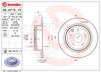Tarcza hamulcowa BREMBO 08.A715.11 43206JD00A