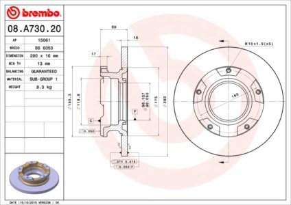 Tarcza hamulcowa BREMBO 08.A730.20 1451161