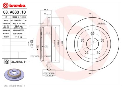 Tarcza hamulcowa BREMBO 08.A863.11 52089275AB