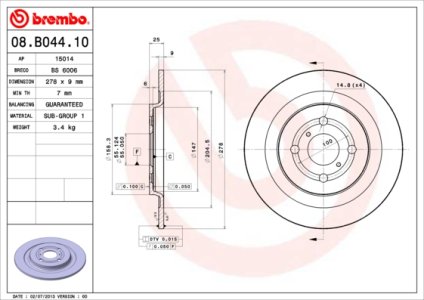 Tarcza hamulcowa BREMBO 08.B044.10 424310D060