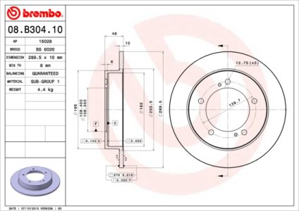 Tarcza hamulcowa BREMBO 08.B304.10 5521176J00