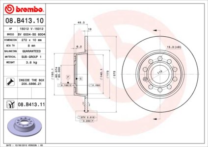 Tarcza hamulcowa BREMBO 08.B413.11 1K0615601AA
