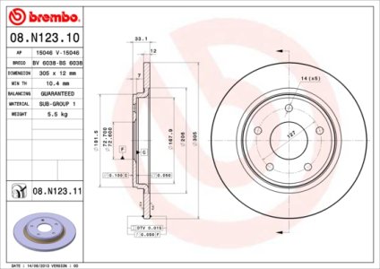 Tarcza hamulcowa BREMBO 08.N123.11 4721677AA