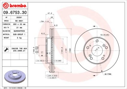Tarcza hamulcowa BREMBO 09.6753.30 45251S30000