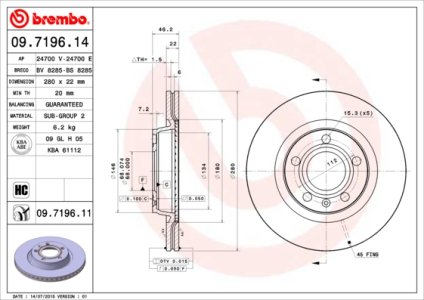 Tarcza hamulcowa BREMBO 09.7196.11 8E0615301B