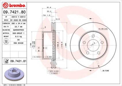 Tarcza hamulcowa BREMBO 09.7421.81 52005000