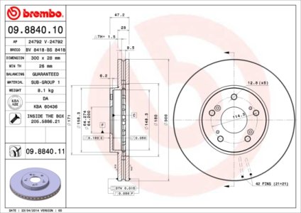 Tarcza hamulcowa BREMBO 09.8840.11 45251SEAJ01