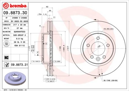 Tarcza hamulcowa BREMBO 09.8873.31 SDB000604