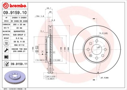 Tarcza hamulcowa BREMBO 09.9159.11 569006