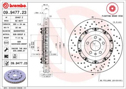 Tarcza hamulcowa BREMBO 09.9477.23 8E0615301AB przód