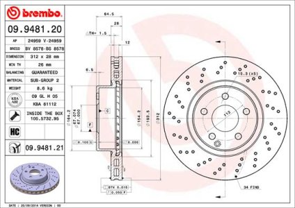 Tarcza hamulcowa BREMBO 09.9481.21 2304210412