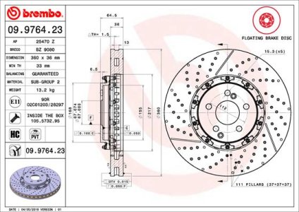 Tarcza hamulcowa BREMBO 09.9764.23 2194210212 przód