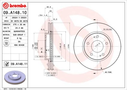 Tarcza hamulcowa BREMBO 09.A148.11 MR510966