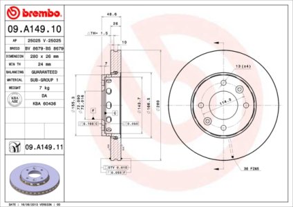 Tarcza hamulcowa BREMBO 09.A149.11 0K2FA33251