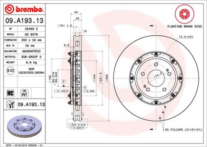 Tarcza hamulcowa BREMBO 09.A193.13 4615A023